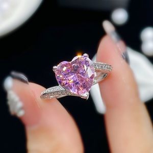 New Pink Heart Shaped Adjustable Zirconia Ring with stones
